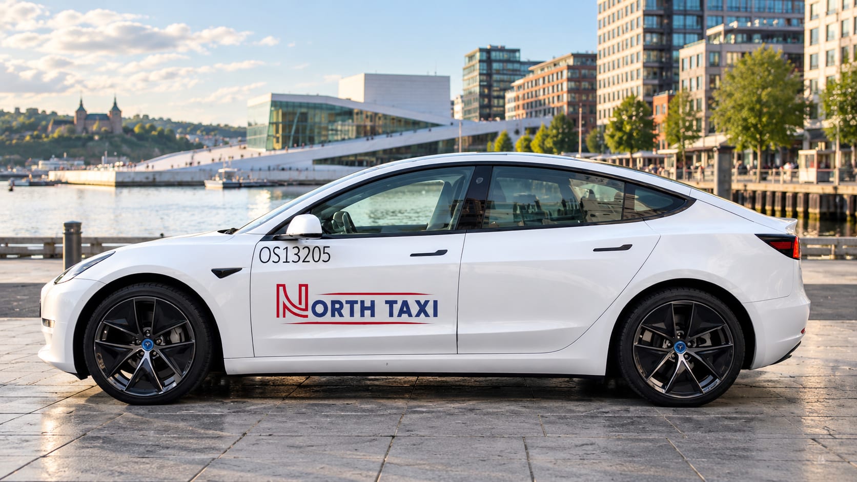 White North Taxi car by the Opera House in Oslo